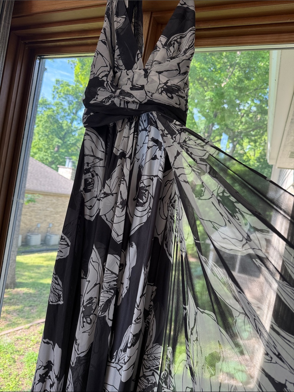 Charcoal Gray & White Floral Halter Maxi Dress - Picture 11 of 15